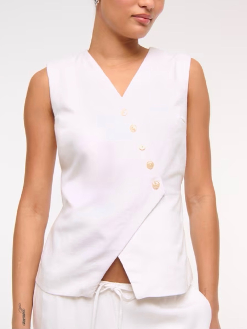 Abercrombie & Fitch Asymmetrical Linen Blend Tie Back Adjustable Vest Size XS